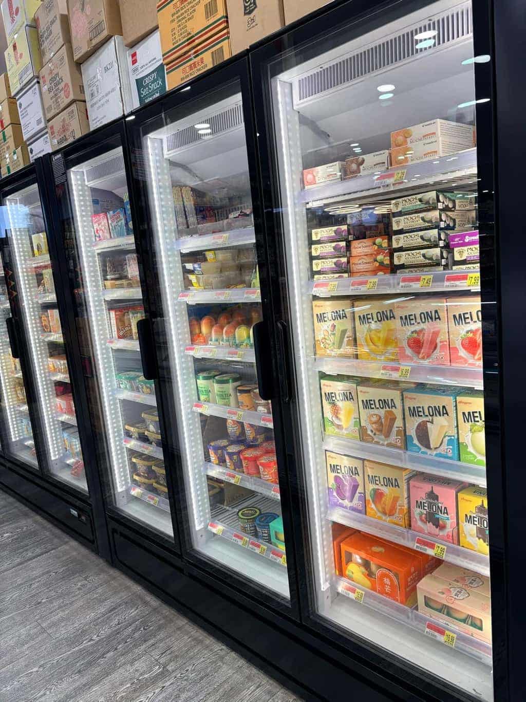Six freezer doors of Asian ice cream at Asian Market Escondido