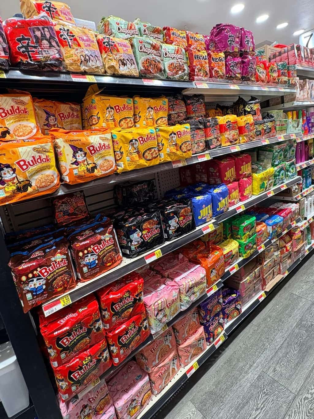 Large wall of Korean and Asian ramen at Asian Market Escondido
