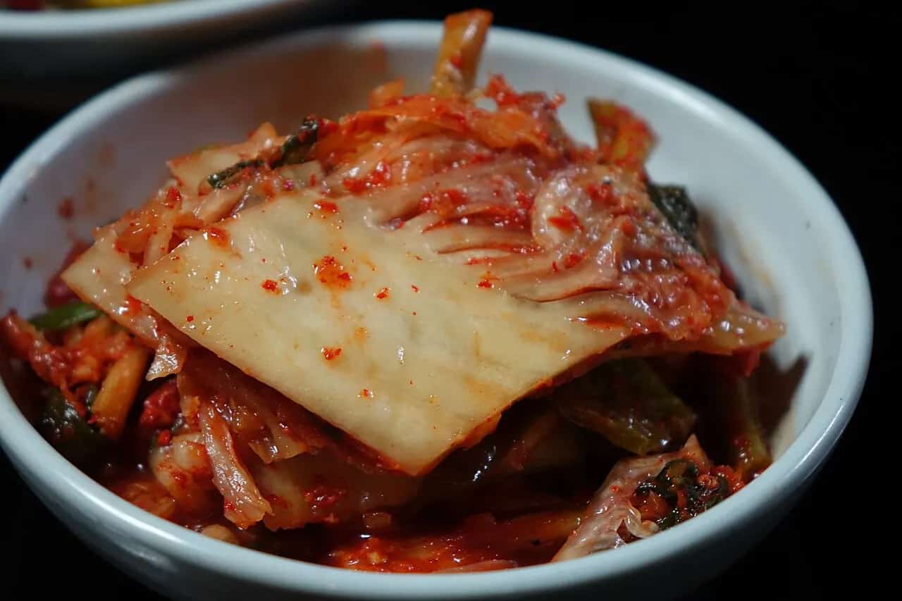 Baechu kimchi made with napa cabbage in a serving bowl